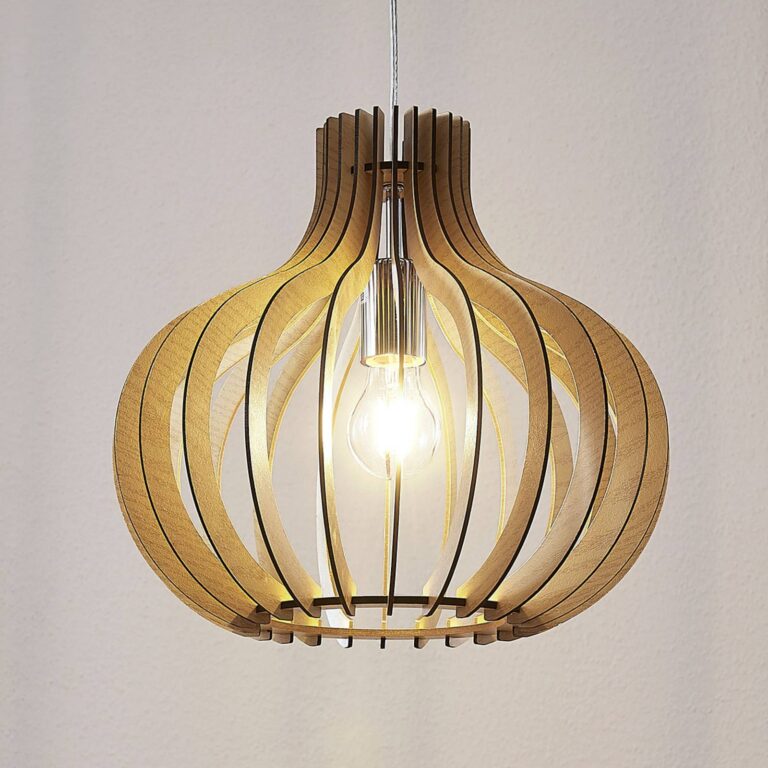 Lindby Lámpara colgante Lindby Sina, Ø 35 cm, madera, E27
