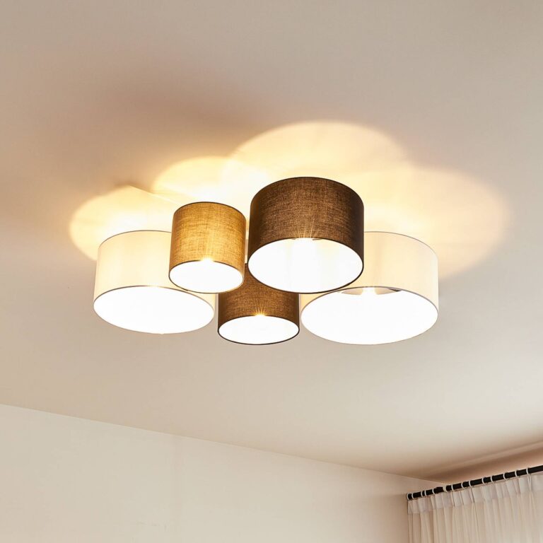 Lindby Lámpara de techo Lettie de Lindby, gris/negro/blanco, 5 luces, E27
