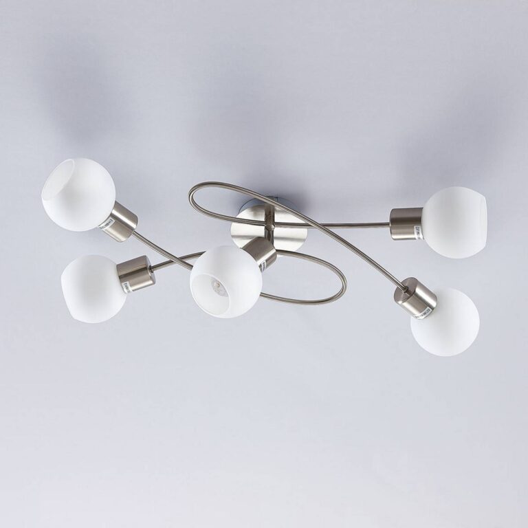Lindby Lámpara de techo Lindby Elaina, 65 cm, 5 luces, níquel, cristal, E14