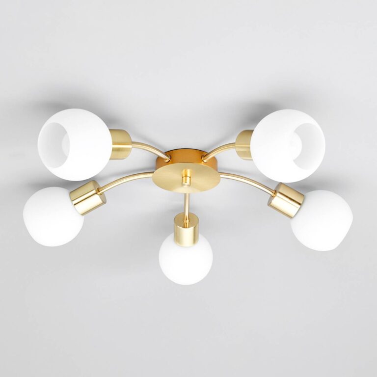 Lindby Lámpara de techo Lindby Elaina, Ø54cm, 5 luces, latón, cristal, E14