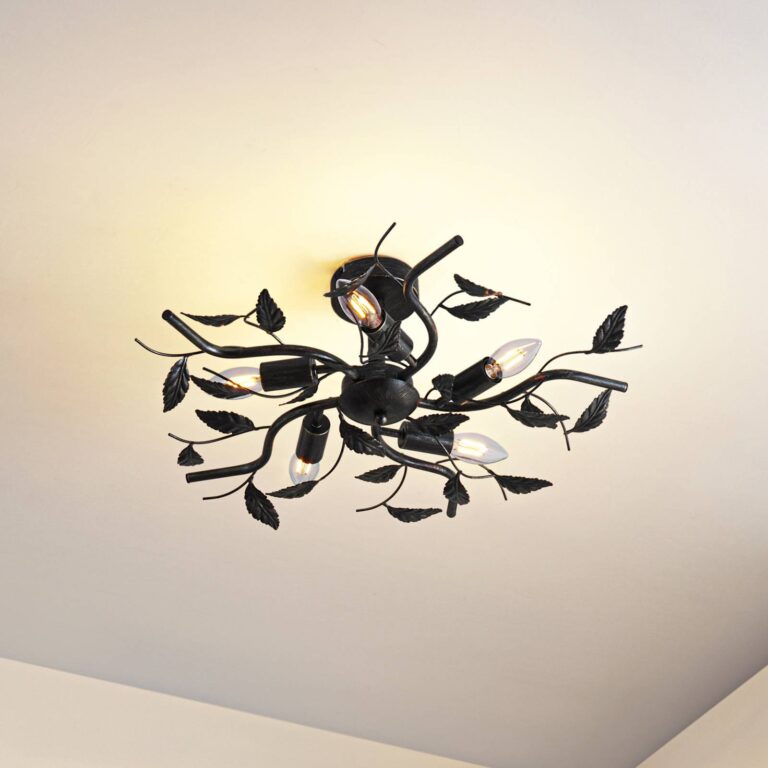 Lindby Lámpara de techo Lindby Yos, 5 luces, 58 cm, negro y dorado, E14