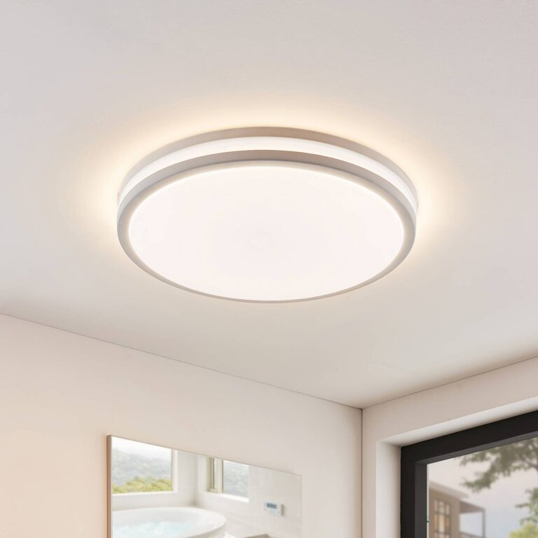 Lindby Lámpara LED de techo Arnim, blanca, plástico, Ø 49cm, IP44