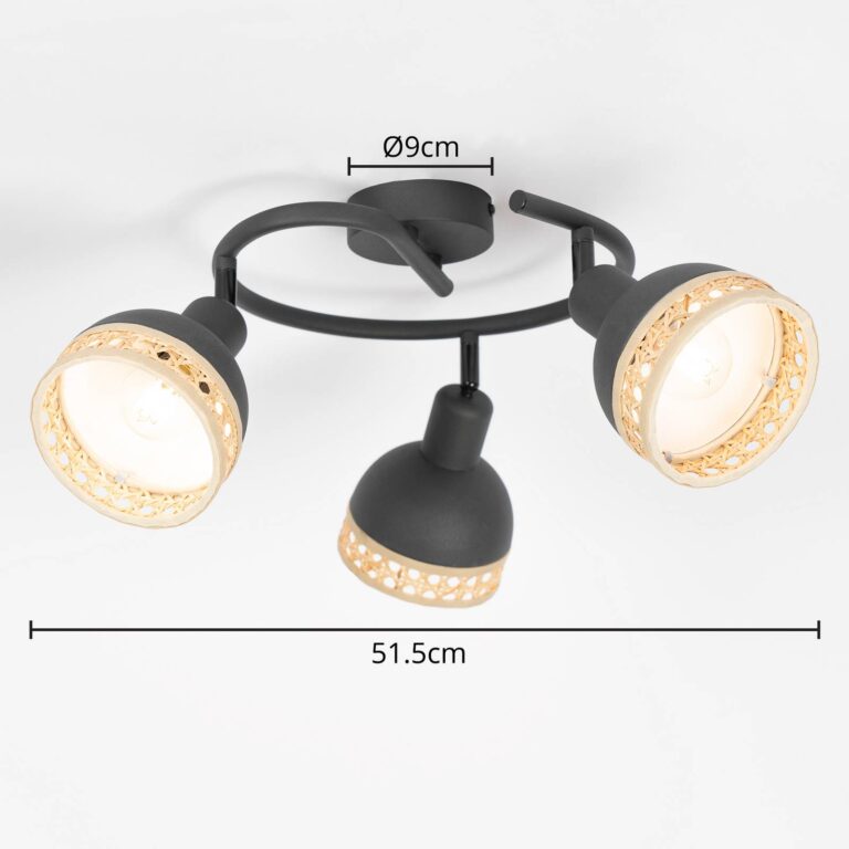 Lindby Lonnaris plafón, ratán, redondo, 3 luce