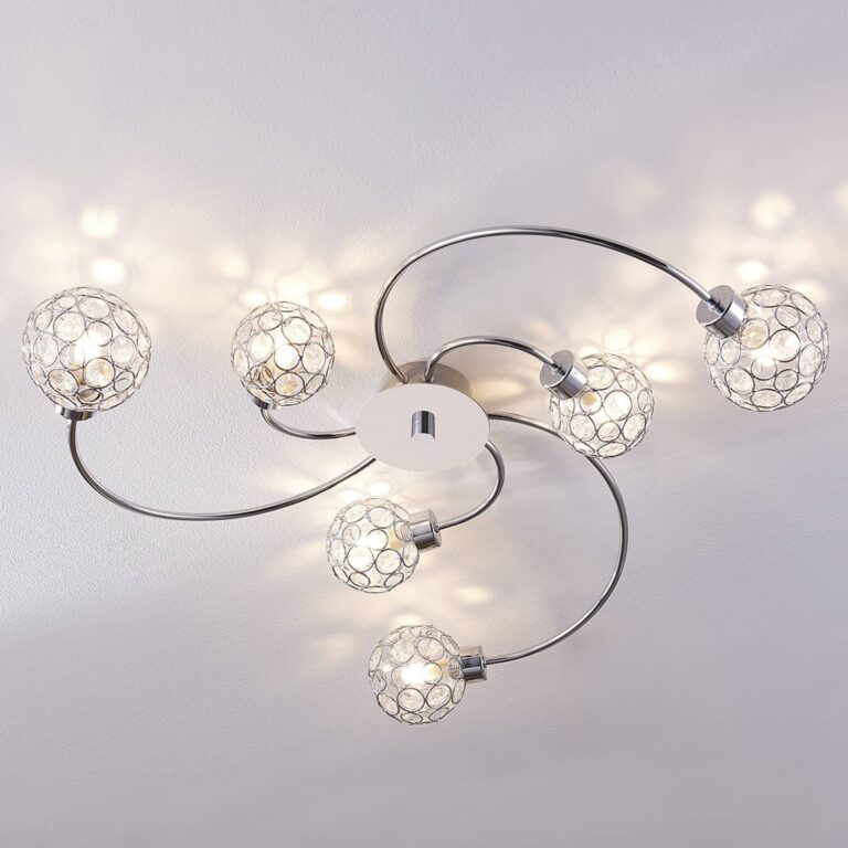 Lindby Plafón Lindby Tyron, Ø 65 cm, cromo, cristal, meta