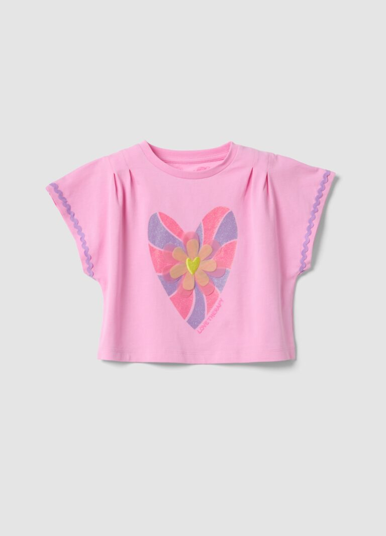 Love THERAPY Camiseta Rosa De Algodón Elástico De Manga Corta, Niña, Rosa, Talla: 4-5