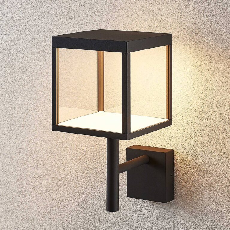 Lucande Aplique de pared LED Cube de Lucande, antracita, vidrio, 37 cm, IP54