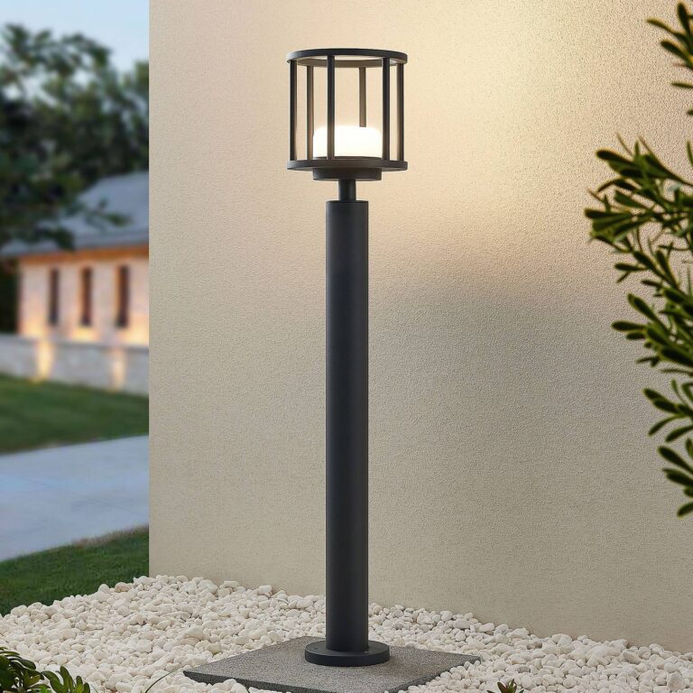 Lucande Bolardo luminoso Berenike, 85 cm, gris oscuro, metal, GX53