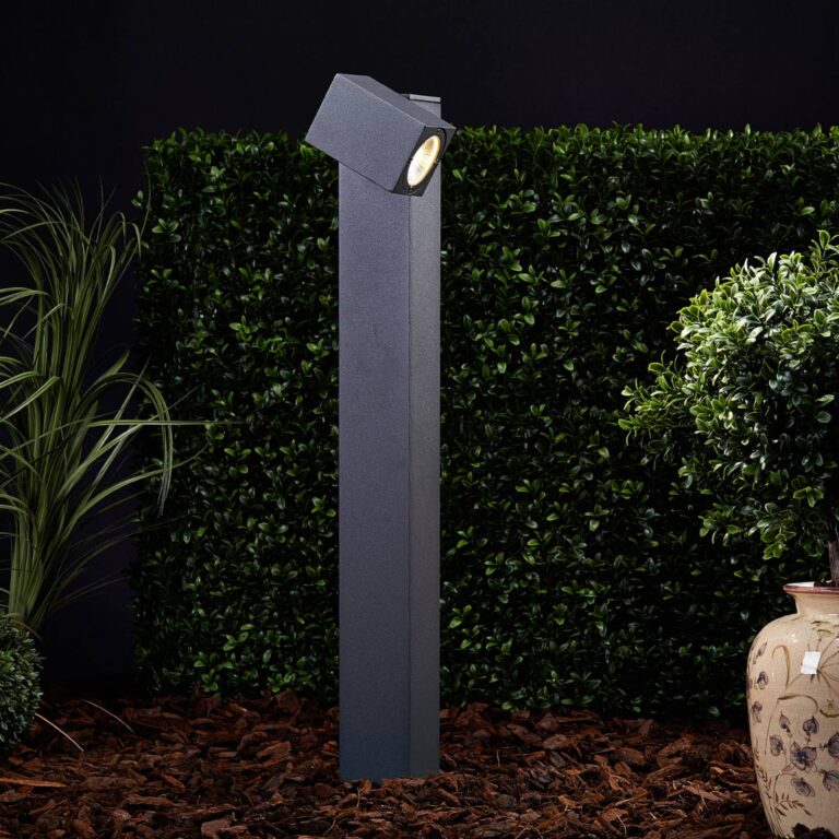 Lucande Bolardo luminoso LED Lorik con cabezal flexible, gri