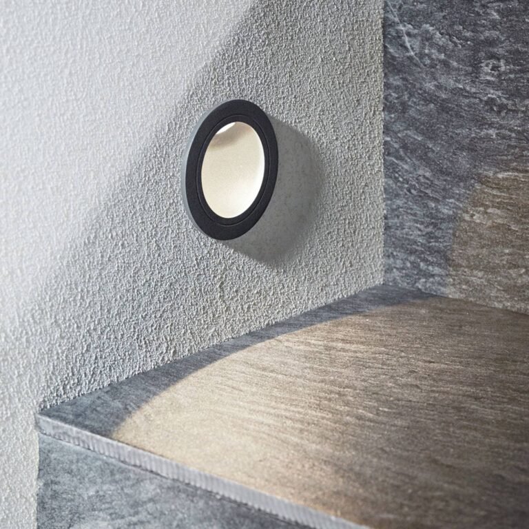 Lucande Lámpara de pared LED empotrable Pordis, IP65, redonda