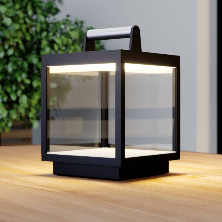 Lucande LED lámpara de mesa recargable Cube, aluminio, IP54, atenuable