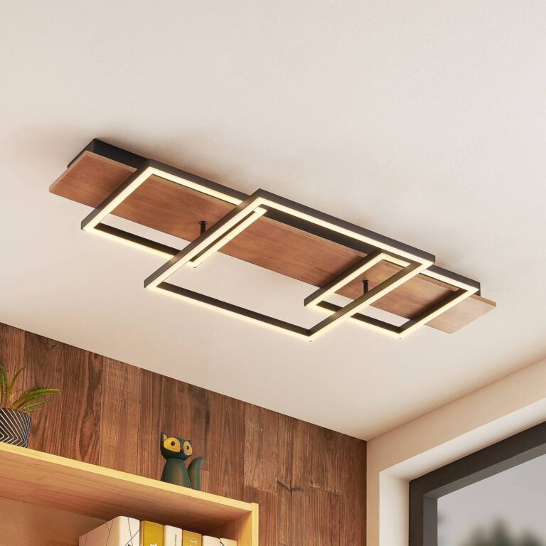 Lucande Plafón LED Chariska, 95cm, negro, madera, CCT