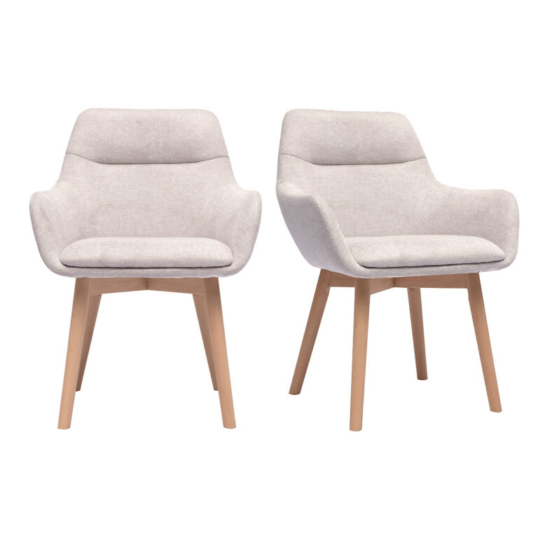 Miliboo Sillas de tejido efecto terciopelo texturizado beige y madera clara (lote de 2) ALES