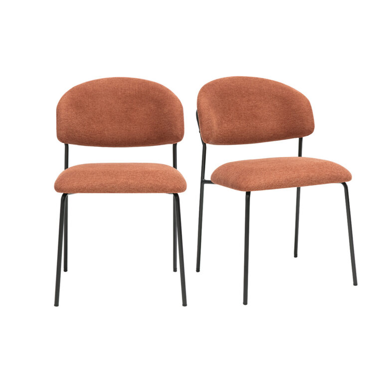 Miliboo Sillas de tejido efecto terciopelo texturizado tierra quemada y metal negro (lote de 2) BENTA