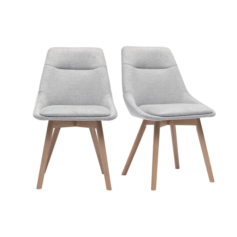 Miliboo Sillas de tela efecto terciopelo texturizado gris claro y madera clara (lote de 2) ALES