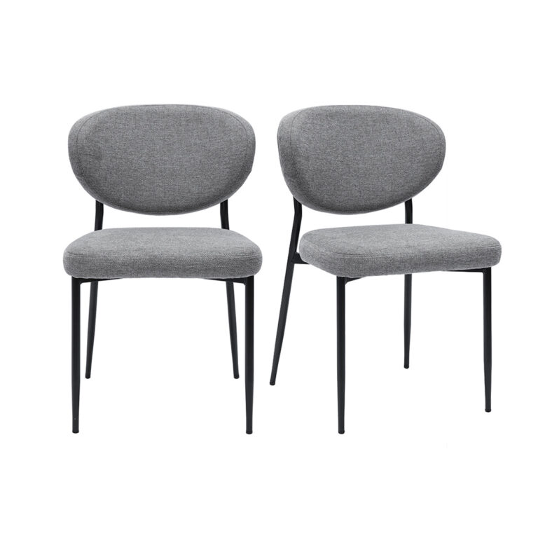 Miliboo Sillas de tela efecto terciopelo texturizado gris y metal negro (juego de 2) BREKA