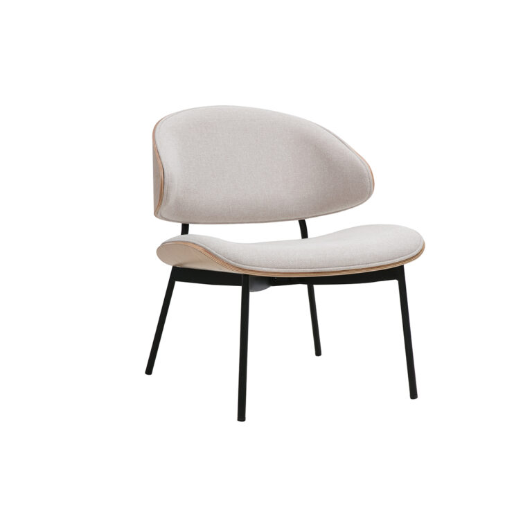 Miliboo Sillón de tela efecto terciopelo texturizado beige, madera clara y metal negro FABULO