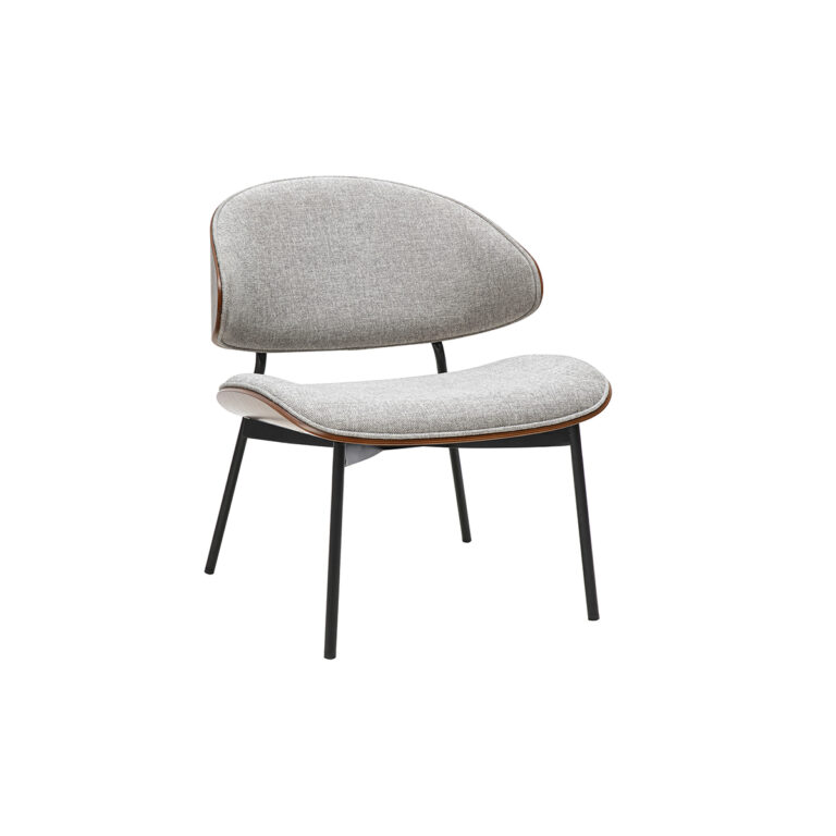 Miliboo Sillón de tela efecto terciopelo texturizado gris, madera oscura y metal negro FABULO