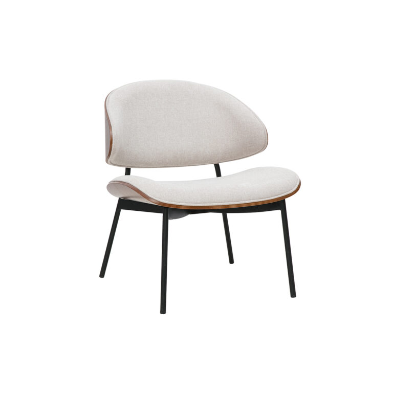 Miliboo Sillón en tela efecto terciopelo texturizado beige, madera oscura y metal negro FABULO