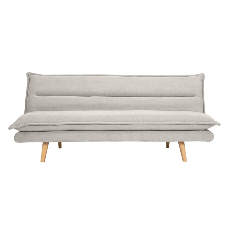Miliboo Sofá cama de 3 plazas en tejido chenilla texturado beige y madera clara BINGO