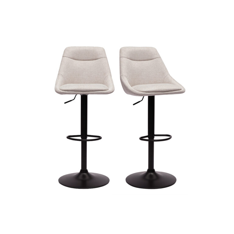 Miliboo Taburetes de bar ajustables giratorios 360° en tela efecto terciopelo texturizado beige y metal (juego de 2) ALES