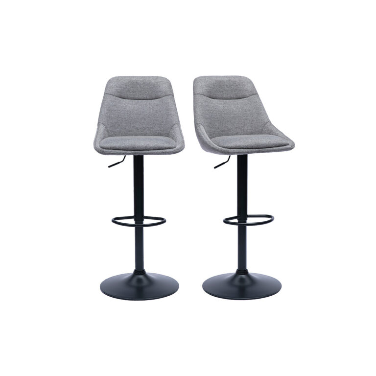 Miliboo Taburetes de bar ajustables y giratorios 360° en tela efecto terciopelo gris y metal (conjunto de 2) ALES
