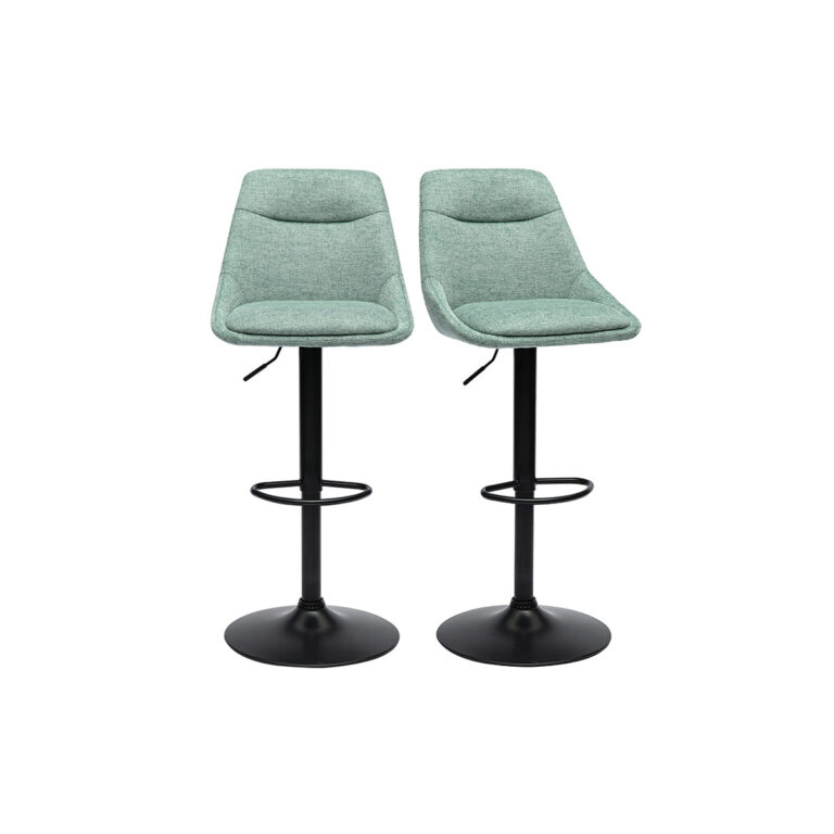 Miliboo Taburetes de bar ajustables y giratorios 360° en tela efecto terciopelo texturado verde celadón y metal (juego de 2) ALES