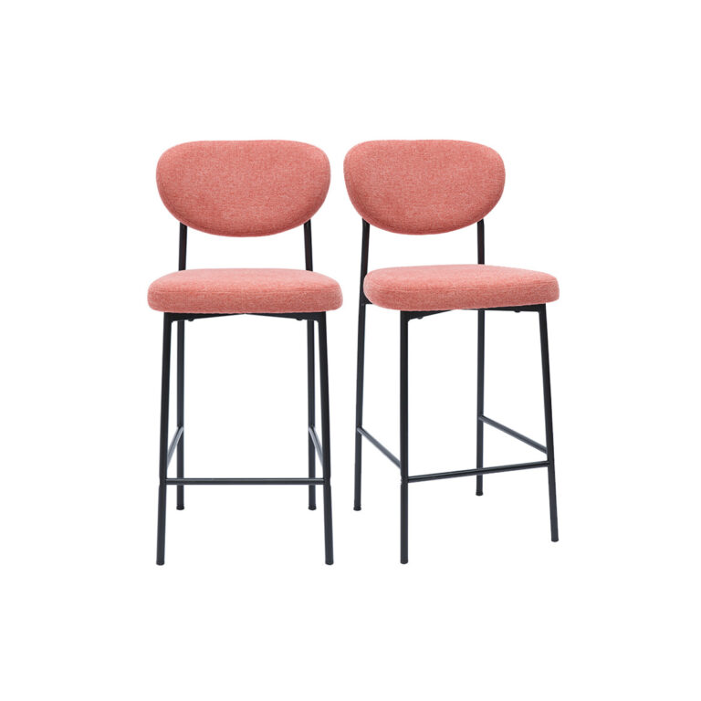Miliboo Taburetes de bar fijos de tela con efecto terciopelo texturizado terracota H65 cm (lote de 2) BREKA