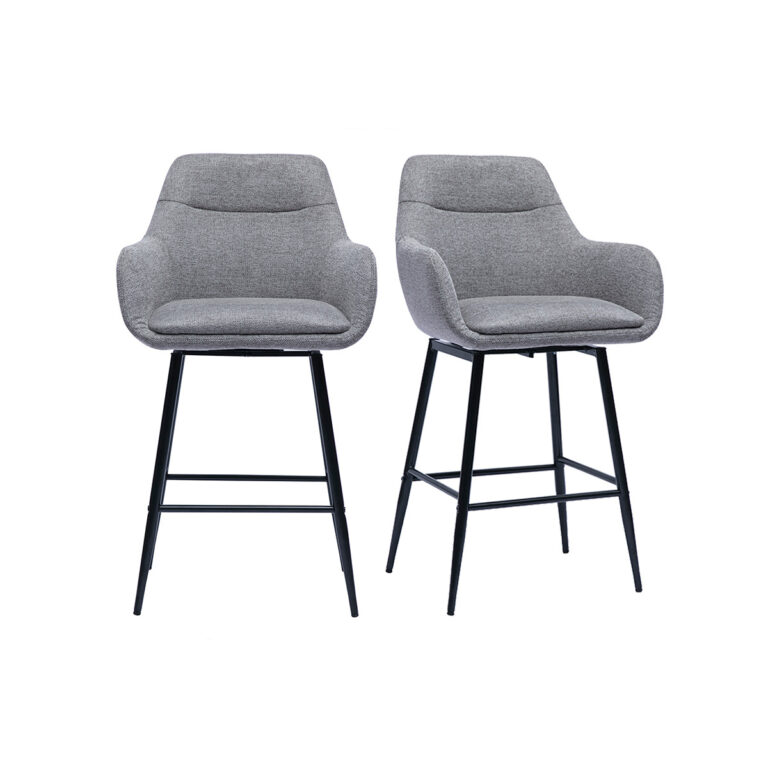 Miliboo Taburetes de bar giratorios 360° en tela efecto terciopelo texturizado gris y metal H65.5 cm (paquete de 2) ALES