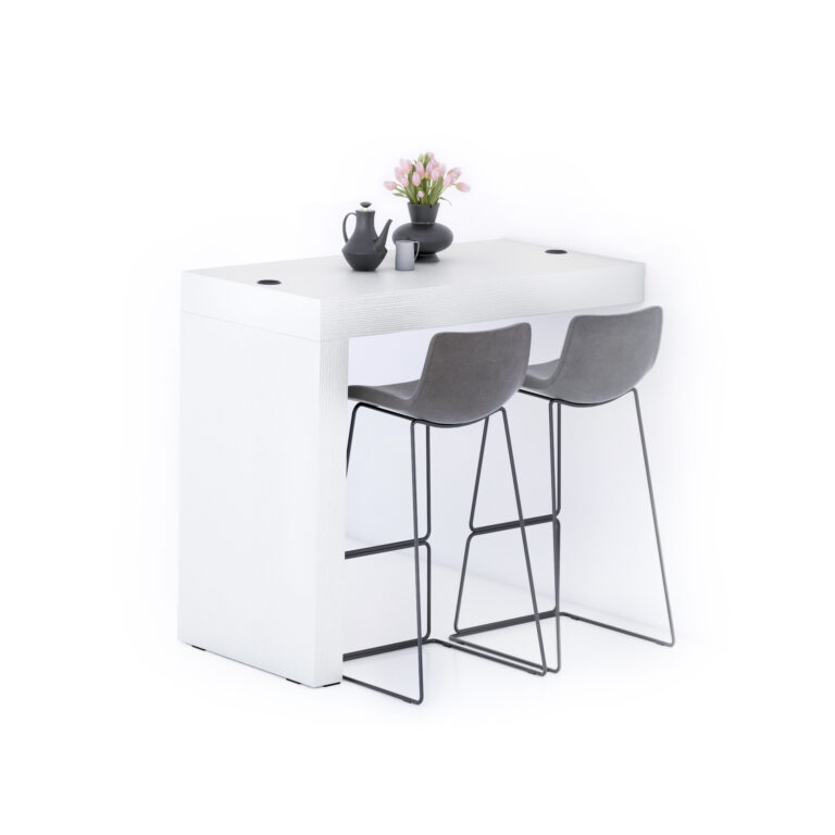Mobili Fiver Península Evolution 120x60, Fresno Blanco con cargador inalámbrico