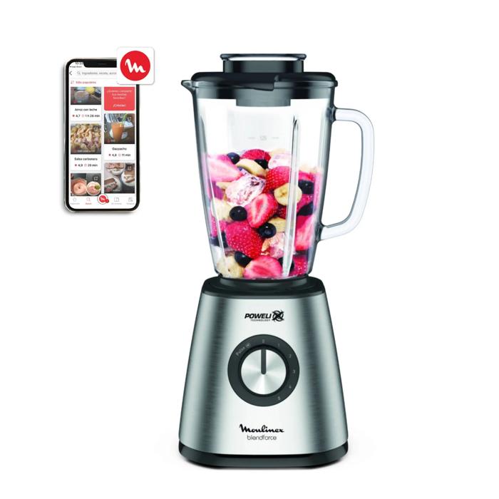 Moulinex Blendforce, Batidora de vaso, 1,75 L, 800 W, 5 velocidades, Función Pulse, 6 cuchillas Powelix, Jarra de Cristal Termorresistente