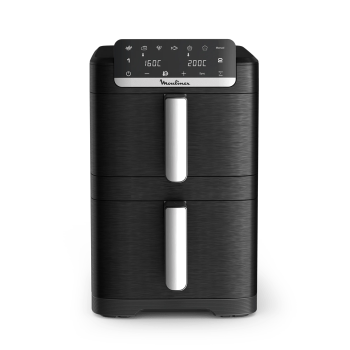Moulinex Dual Easy Fry Stack, Freidora de aire doble cesta vertical, 10 Litros, 7 Programas Automáticos, Compacta, 40 % Ahorro Espacio, Negro