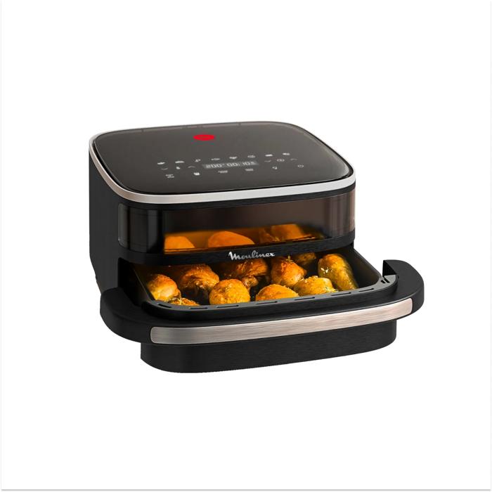 Moulinex Easy Fry XL Surface, Freidora de Aire, Gran Superficie de Cocción, Doble Resistencia, 10 Programas Automáticos, Formato Compacto, Ventana de