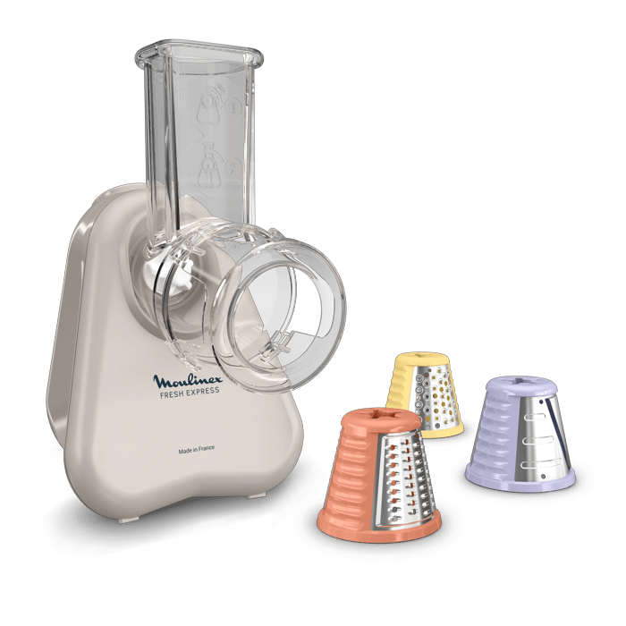 Moulinex Fresh Express, Trituradora de verduras eléctrica, Sistema de extracción directa, Tritura-rebana-ralla, Gris claro