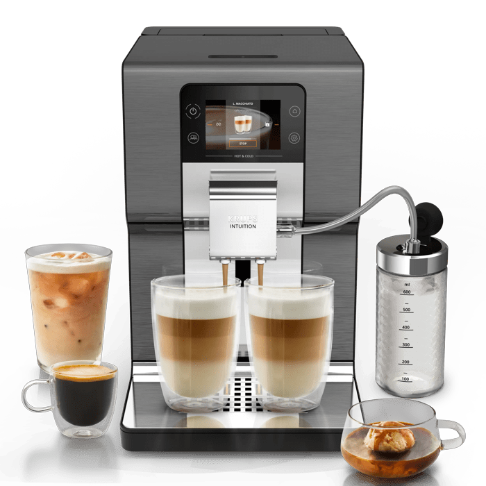 Moulinex Intuition Experience Hot&Cold, Cafetera Superautomática, Pantalla táctil , 36 Recetas, Jarra de leche, Titanio
