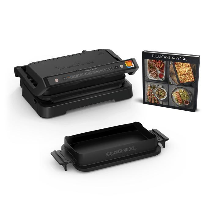 Moulinex OptiGrill 4en1 XL, Parrilla Grill inteligente, 2200W, 12 programas, Fácil de limpiar, Formato XL (6/8 personas), Accesorios, Negro