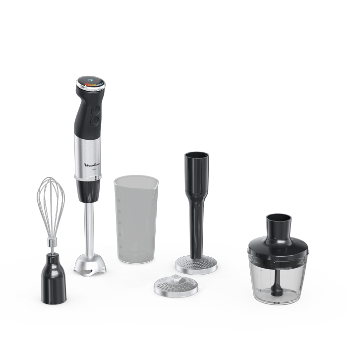Moulinex Quickchef+, Batidora de mano, cuchillas con tecnología Powelix , 20 velocidades, 4 en 1, Negra