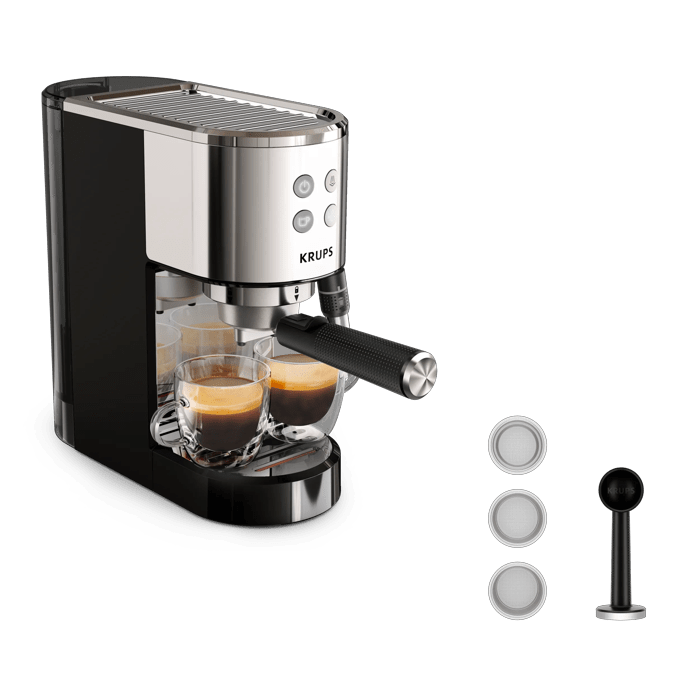 Moulinex Virtuoso +, Cafetera Espresso, 15 bares de presión, Espumador de leche, Panel frontal intuitivo, Inox