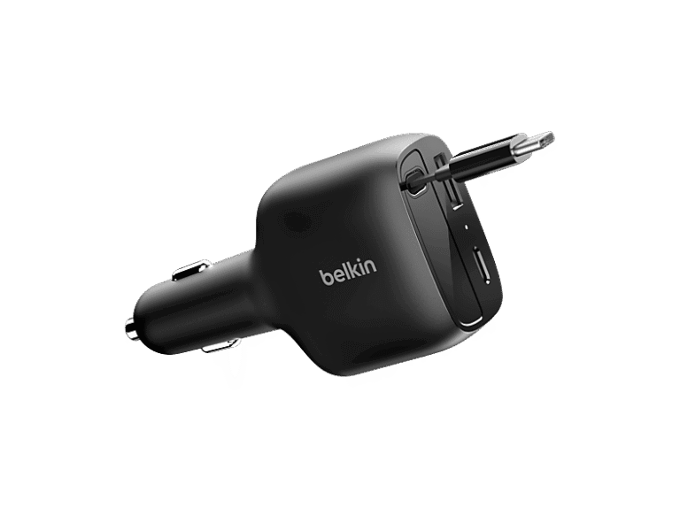 Móvil BELKIN Cargador coche - Belkin BBC036hqDG-MR, Compatible con dispositivos alimentados por USB-C, Cable USB-C retráctil, Negro