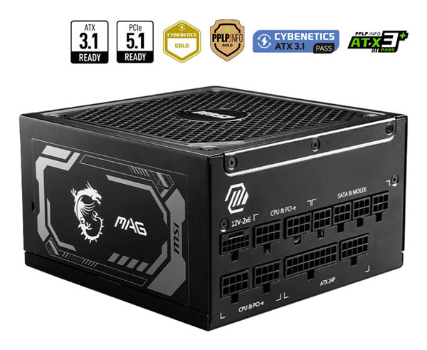 Msi Fuente de Alimentacion Msi Mag A1250GL 1250W Atx 3.1 Pcie 5.1 80+ Gold Modular
