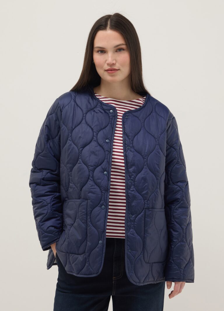 Mya Chaqueta Acolchada Azul Ajuste Regular Con Botones, Mujer, Azul marino, Talla: