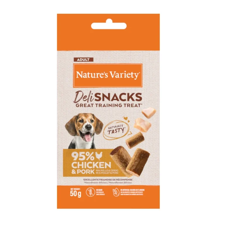 Nature's Variety 6 bolsitas x 50 g Nature's Variety Bocaditos Deli Snacks Adult Pollo y Cerdo para perros ¡Pack Ahorro!