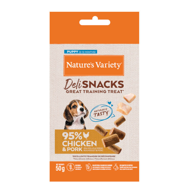 Nature's Variety 6 bolsitas x 50 g Nature's Variety Bocaditos Deli Snacks Puppy Pollo y Cerdo para perros ¡Pack Ahorro!