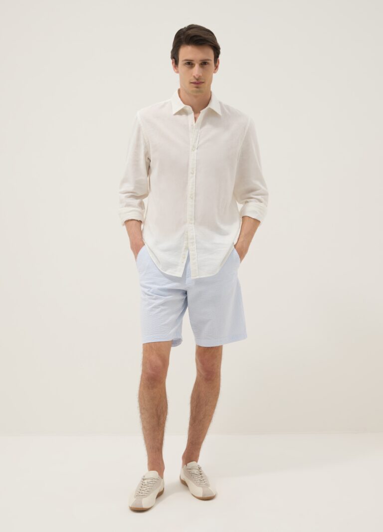 Ovs Bermuda Chino Azul Claro De Algodón Elástico A Rayas, Corte Regular, Hombre, Blanco/azul claro, Talla: 44
