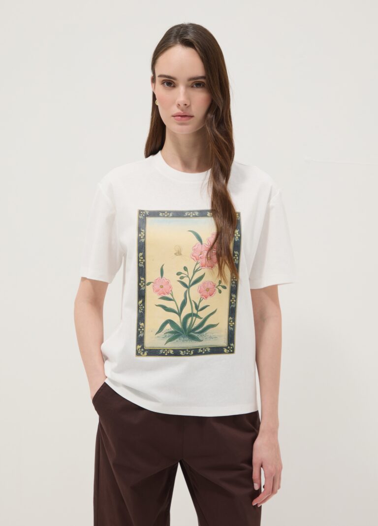 Ovs Camiseta Blanca De Algodón Puro Con Estampado Floral, Mujer, Blanco/amarillo, Talla: 36