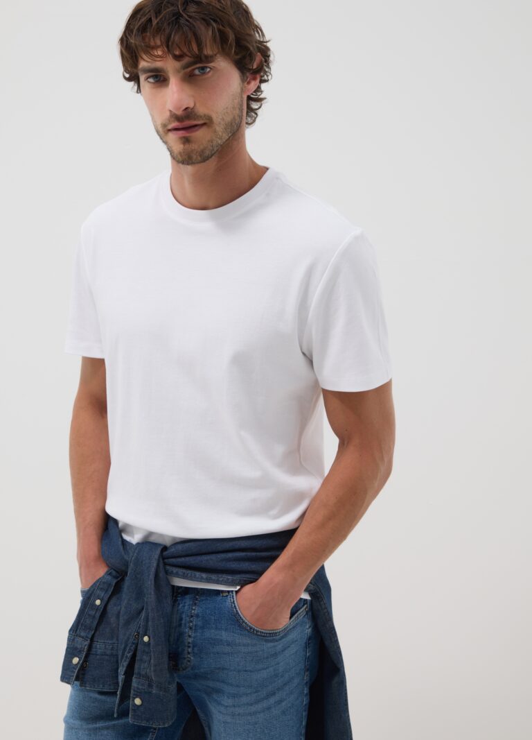 Ovs Camiseta Blanca Slim Fit De Algodón Mercerizado Puro, Hombre, Blanco óptico, Talla: