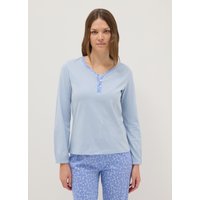 Ovs Camiseta De Noche Azul En Algodón Puro Con Ajuste Regular Y Cuello Serafino, Mujer, Azul Azur, Talla: