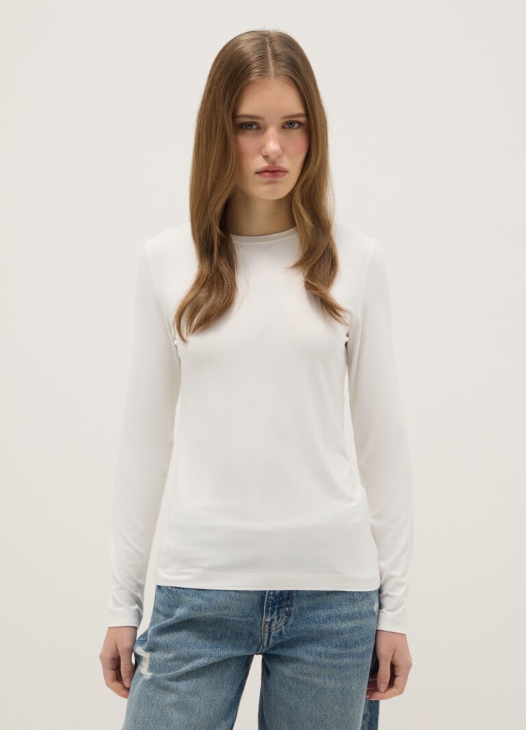 Ovs Camiseta De Viscosa Elástica Blanca Ajuste Regular, Mujer, Blanco óptico, Talla: 38