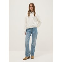 Ovs Jersey Blanco En Mezcla De Algodón Regular Fit Con Cuello Contrastante, Mujer, Blanco crema, Talla: 42