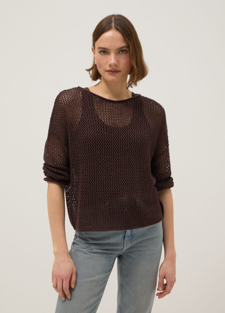 Ovs Jersey Marrón De Ajuste Regular En Mezcla De Viscosa Con Diseño De Punto, Mujer, Marrón oscuro, Talla: 36