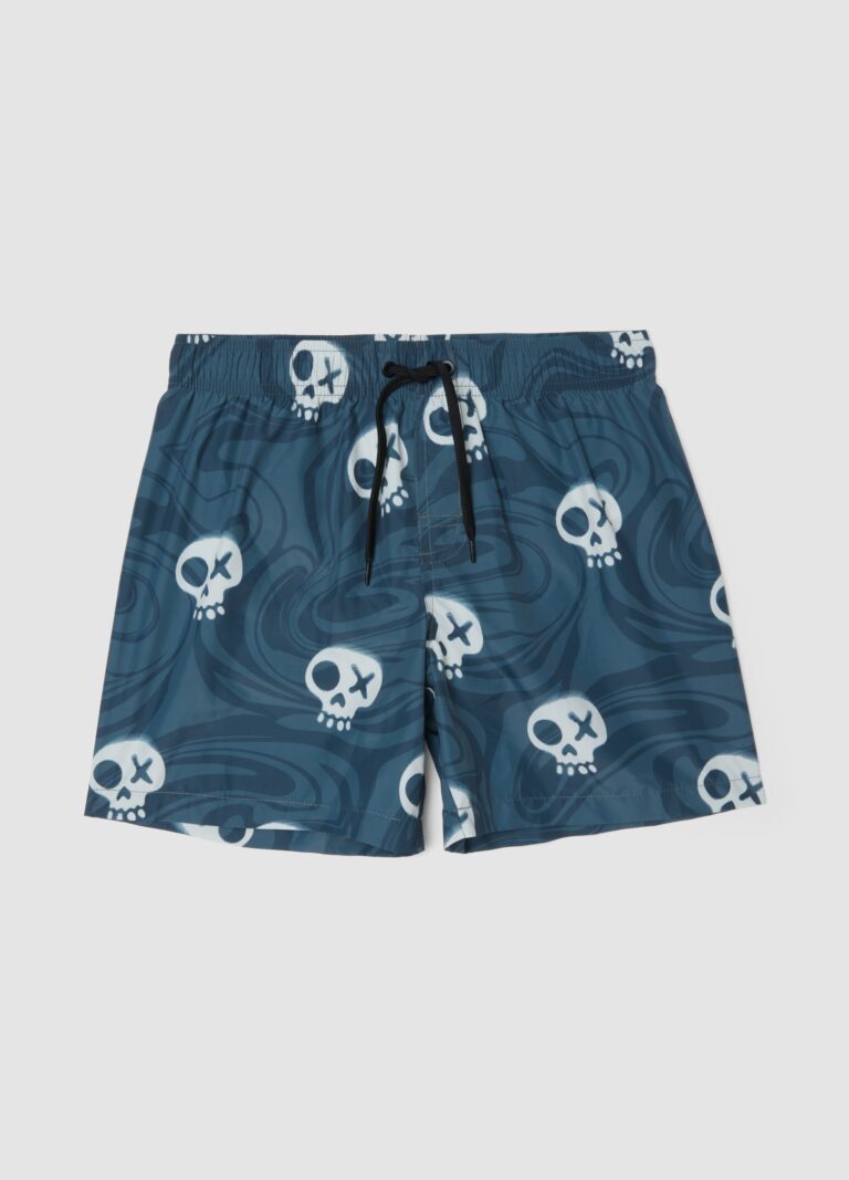 Ovs KIDS Bañador Tipo Boxer Azul Con Estampado De Calaveras, Niño, Azul/azul claro, Talla: 12-13